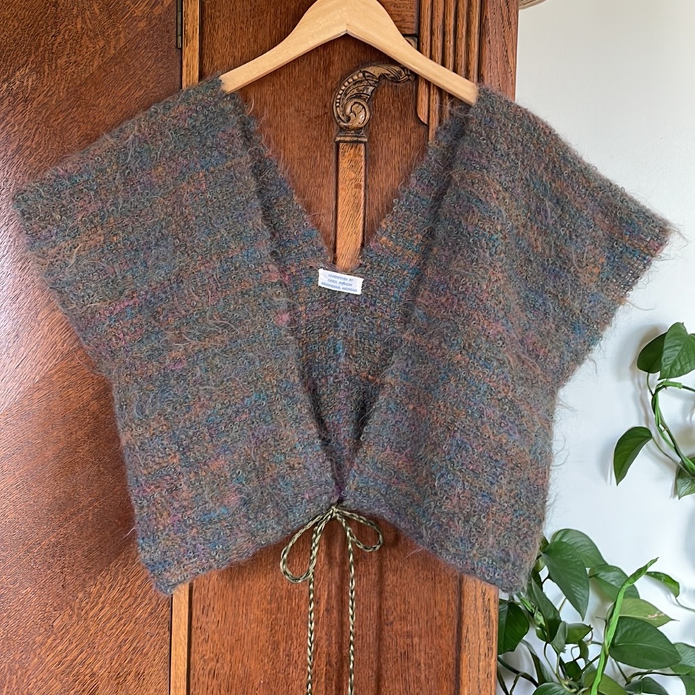 Vintage Woven Shawl Cardigan Sweater Wrap Handmade Crochet Knitted One Size